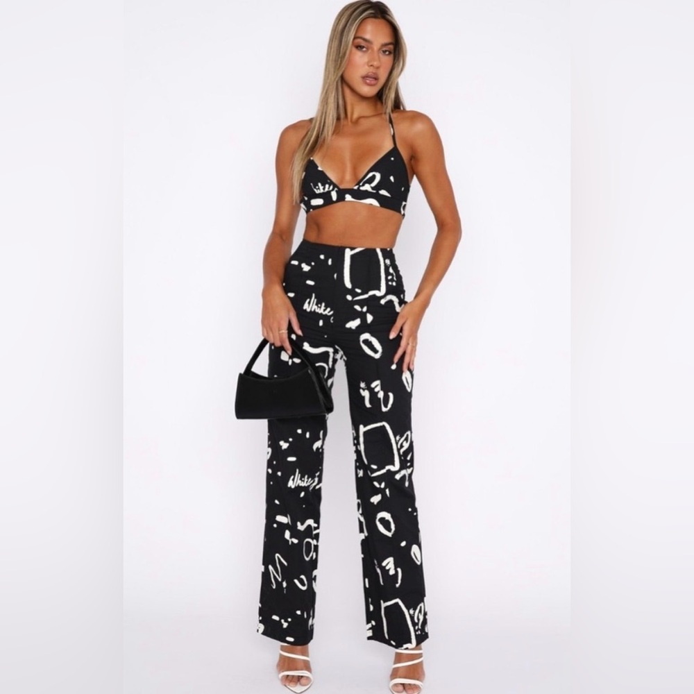 White Fox If Only You Knew Black and White Abstract Print Women's Pants Size XS